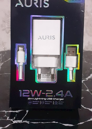 AURIS 12W-2.4A Beyaz iphone 2'si 1 Arada Şarj Cihazı
