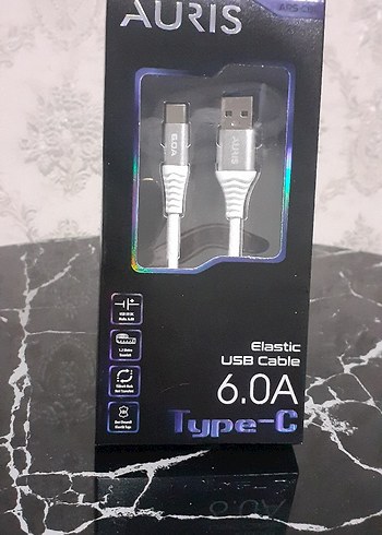 Auris 6.0A Type-C Elastik USB Şarj Kablosu Gri