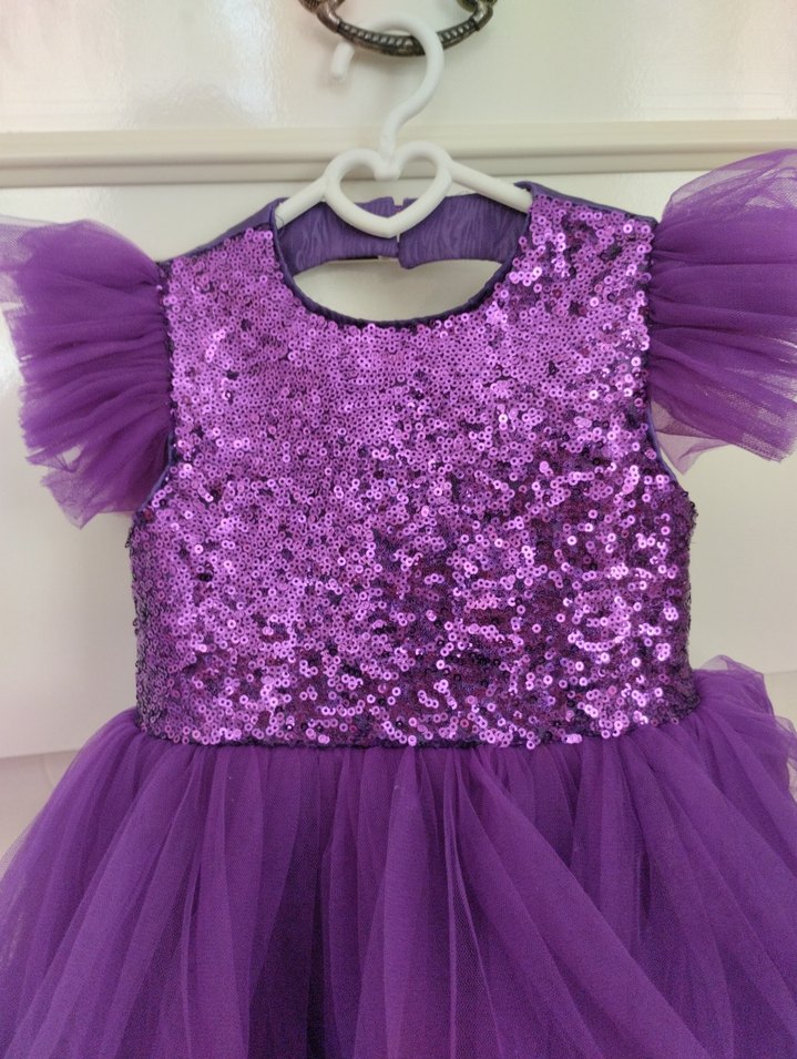 Parlak Mor Tül Katmanlı Kız Çocuk Elbise - Görsel 3