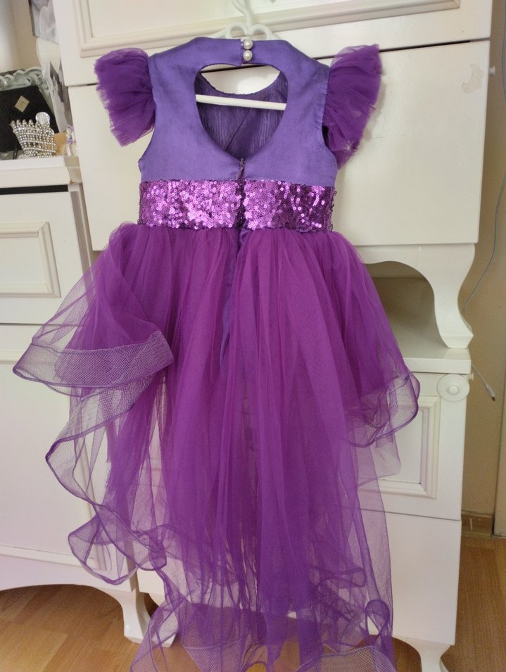 Parlak Mor Tül Katmanlı Kız Çocuk Elbise - Görsel 2