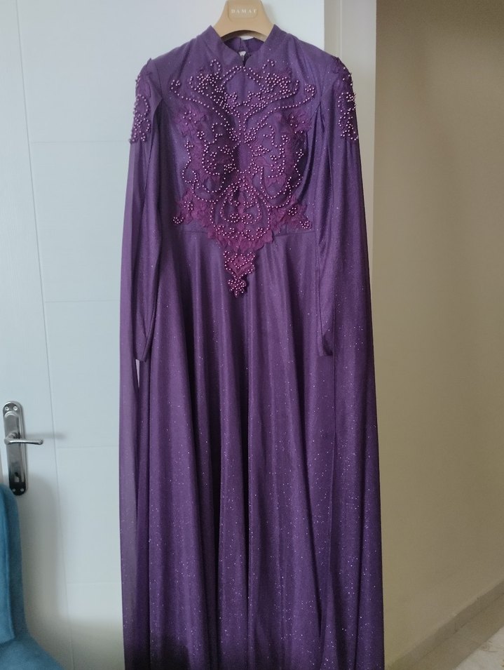 Mor Nakışlı Uzun Kollu Abiye - Görsel 3