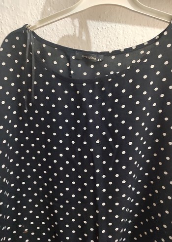 Siyah Puantiyeli Düğmeli Kadın Bluz - Görsel 2