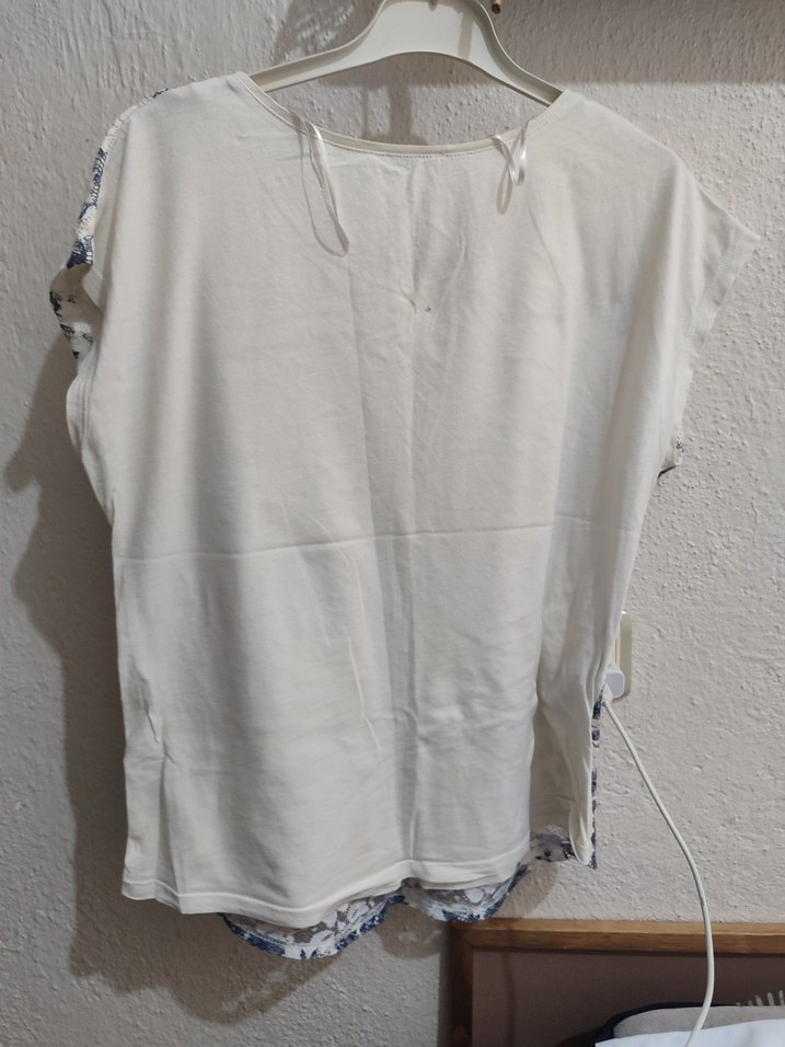 Dantel Detaylı Beyaz Gri Kadın Bluz - Görsel 2