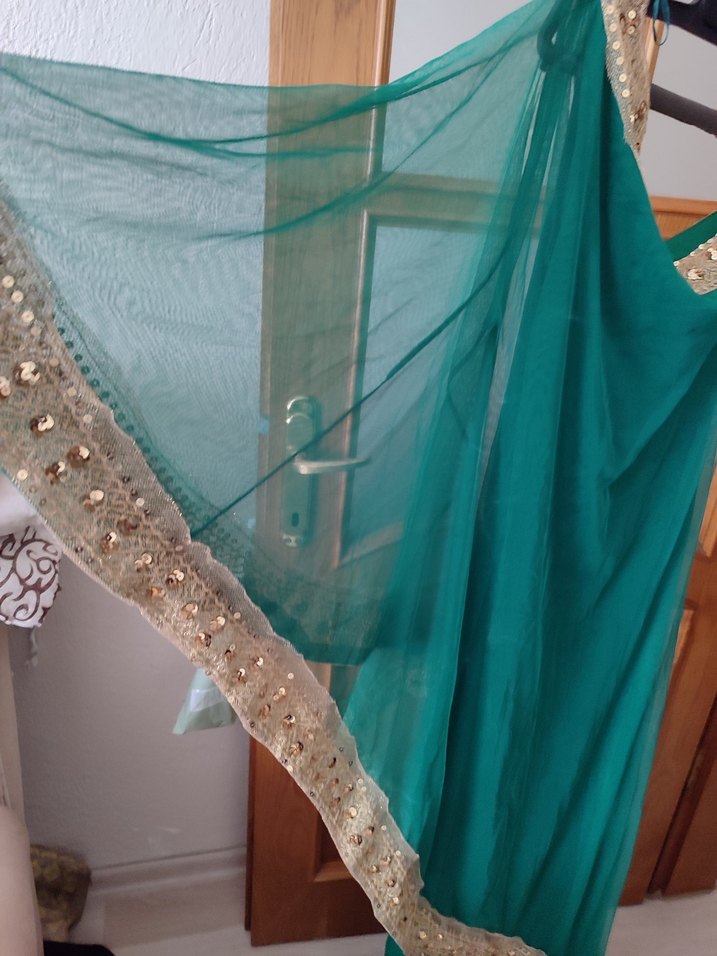 Turkuaz İşlemeli Bohem Uzun Abiye - Görsel 2