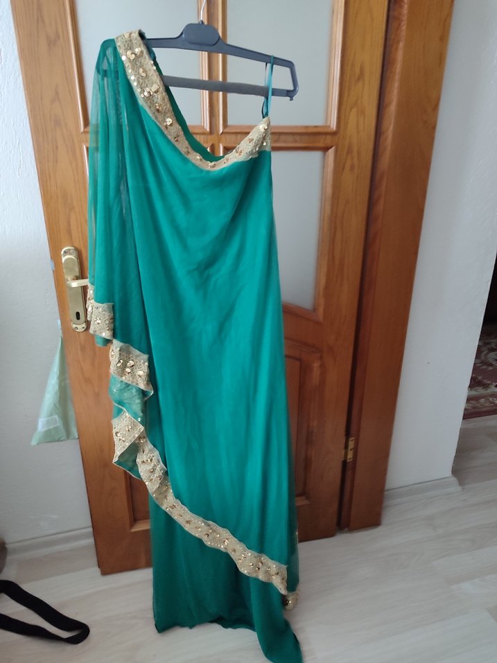 Turkuaz İşlemeli Bohem Uzun Abiye - Görsel 3