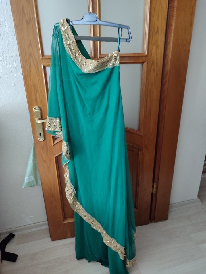 Turkuaz İşlemeli Bohem Uzun Abiye - Görsel 4