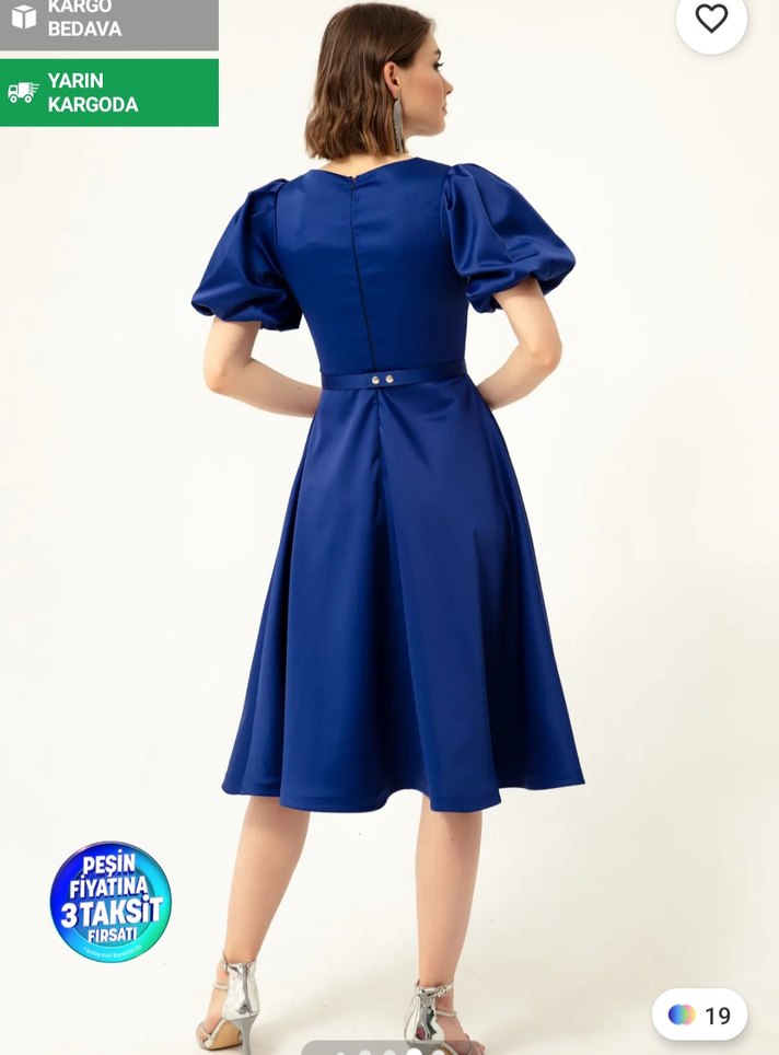 Kemerli Lacivert Midi Elbise - Görsel 2