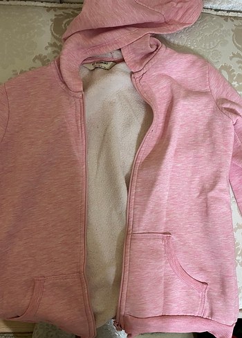 Kız Çocuk Pembe Fermuarlı Kapüşonlu Ceket