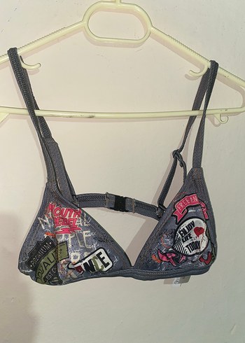 Gri Baskılı Mini Punk bikini üstü
