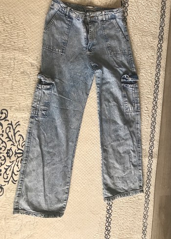 Kadın Mavi Kemerli Loose Fit Jean