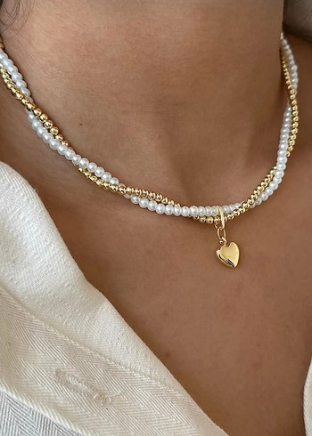 Accessorize Beyaz Boncuklu Kalp Uçlu Midi Kolye