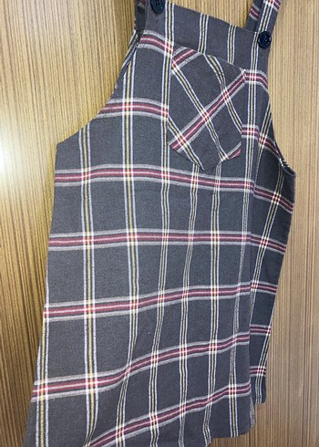 Kadın Gri Kareli Askılı Midi Salopet - Görsel 3