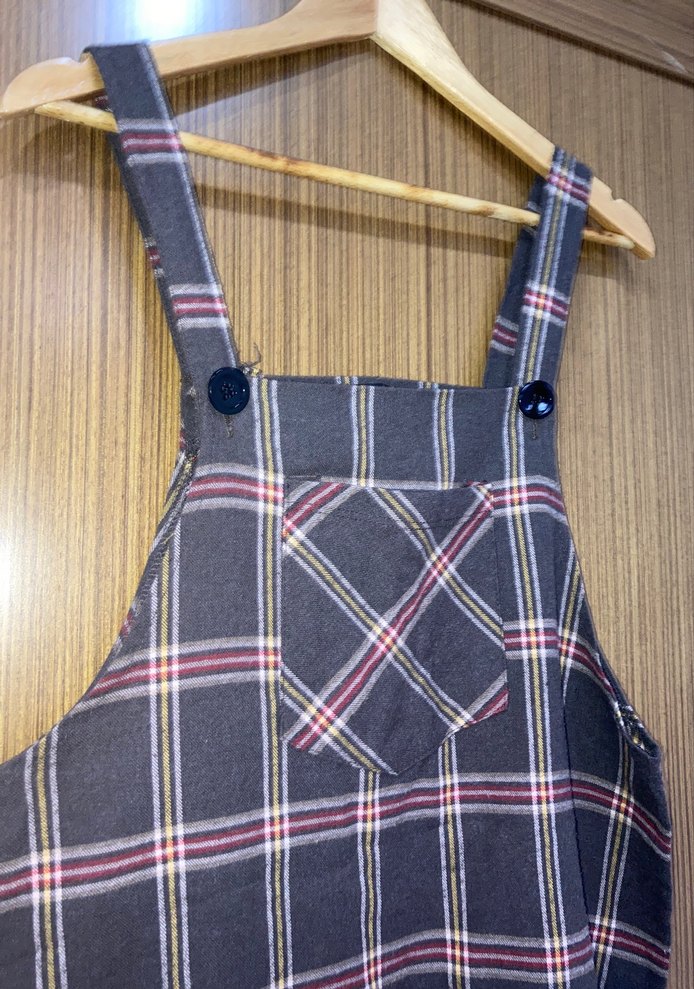 Kadın Gri Kareli Askılı Midi Salopet - Görsel 2