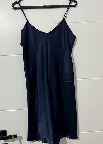 Lacivert Midi Askılı Salaş Kadın Elbise - Görsel 3