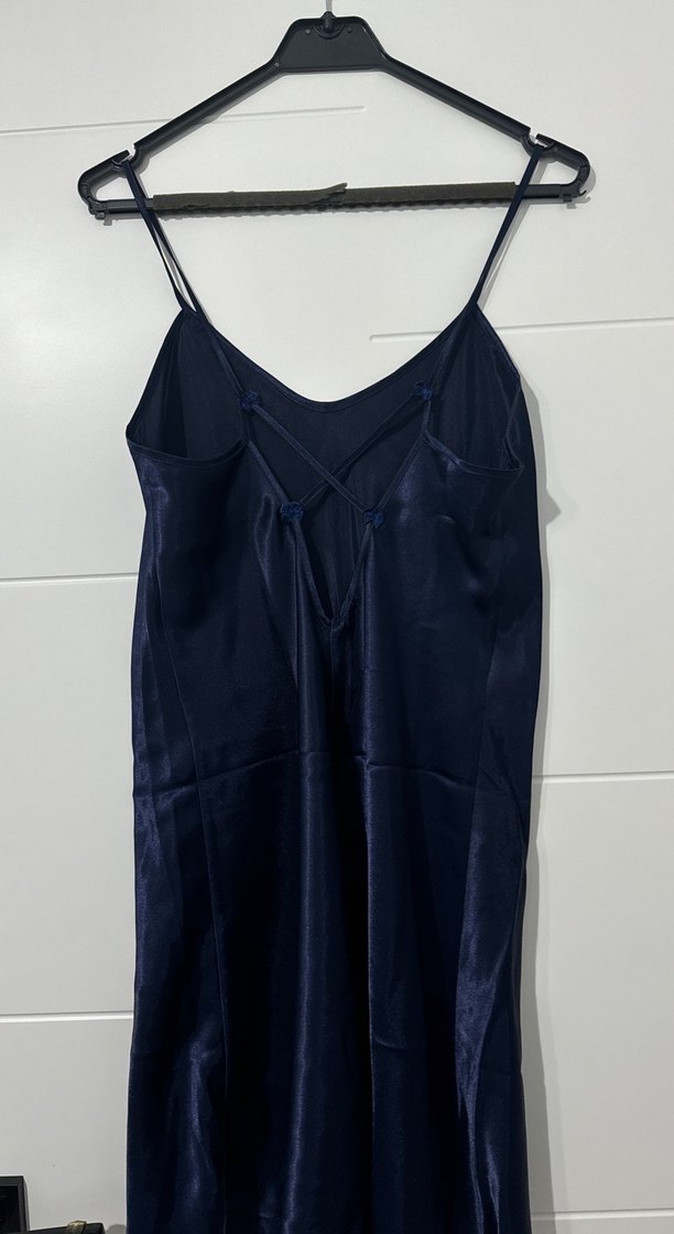 Lacivert Midi Askılı Salaş Kadın Elbise - Görsel 2