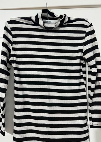 Bayan Siyah Gri Çizgili Uzun Kollu Tişört - Görsel 2