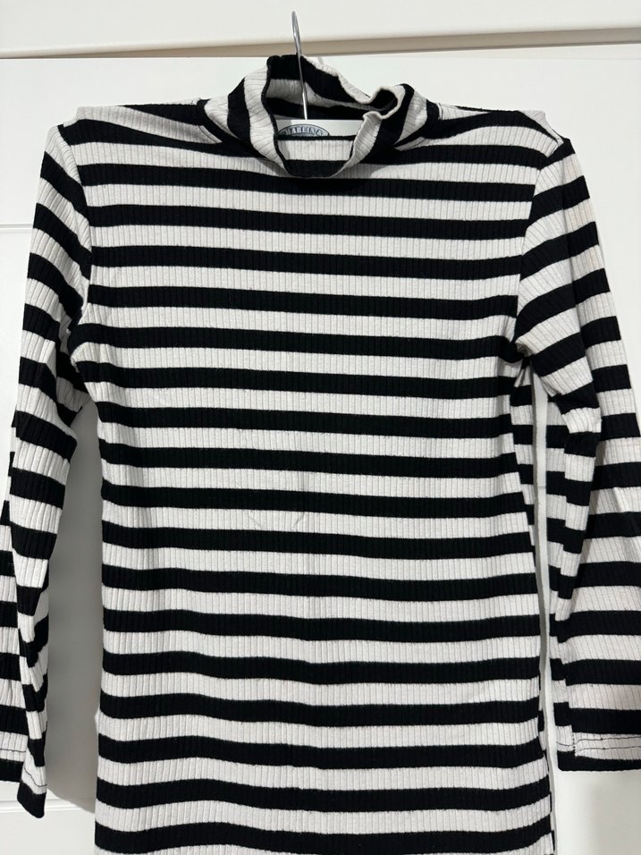 Bayan Siyah Gri Çizgili Uzun Kollu Tişört - Görsel 2