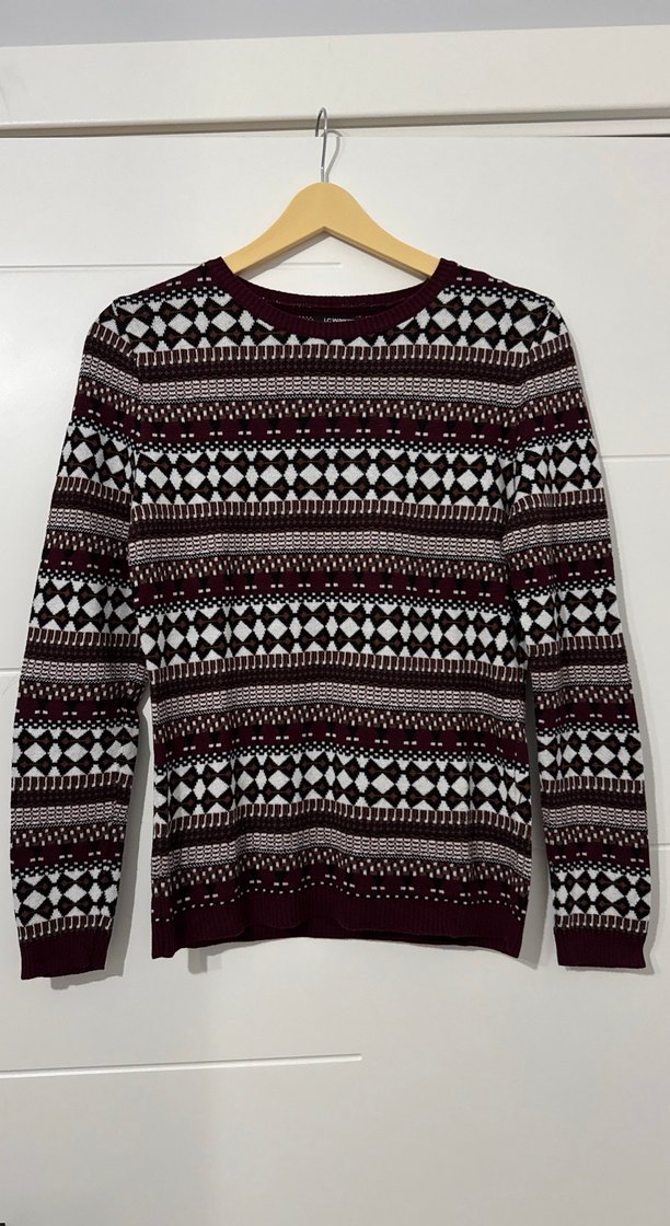 Bordo Desenli Uzun Kollu Örgü Kadın Kazak - Görsel 2