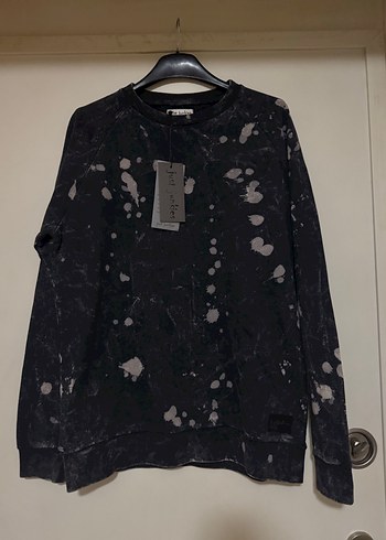 Erkek Siyah Batik Desenli Denim Sweatshirt - Görsel 2