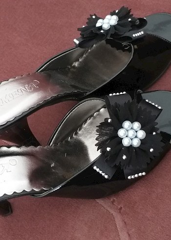 Söz Nişan Çeyiz Siyah Topuklu Kadın Terlik - Görsel 3