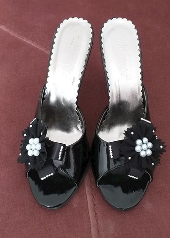 Söz Nişan Çeyiz Siyah Topuklu Kadın Terlik - Görsel 2