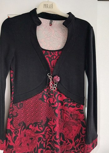 Kırmızı Desenli Uzun Kollu Hamile Tunik - Görsel 2