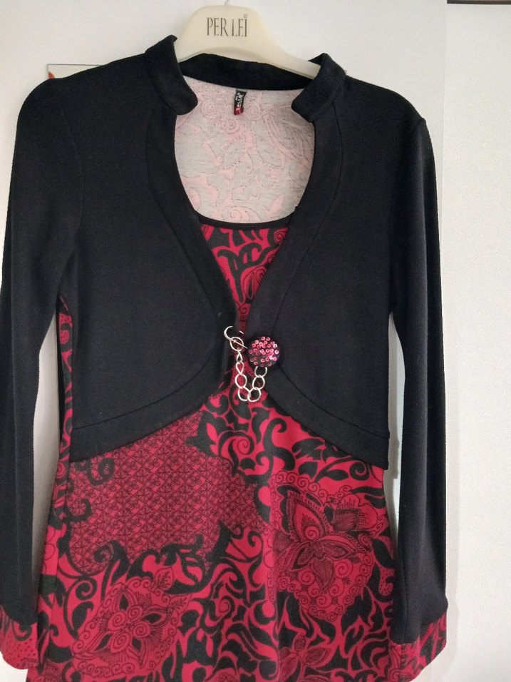 Kırmızı Desenli Uzun Kollu Hamile Tunik - Görsel 2