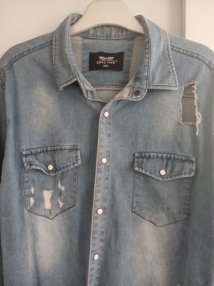 Düğmeli Mavi Kadın kot gömlek - Görsel 2