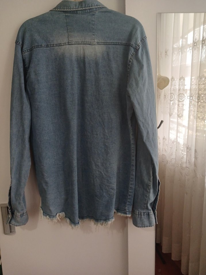 Düğmeli Mavi Kadın kot gömlek - Görsel 3