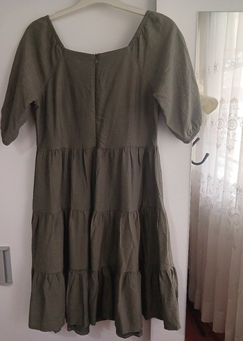 yeşil Bohem Midi Keten Elbise - Görsel 3