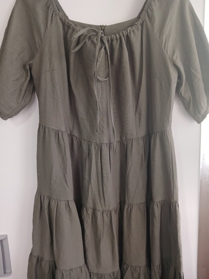 yeşil Bohem Midi Keten Elbise - Görsel 2