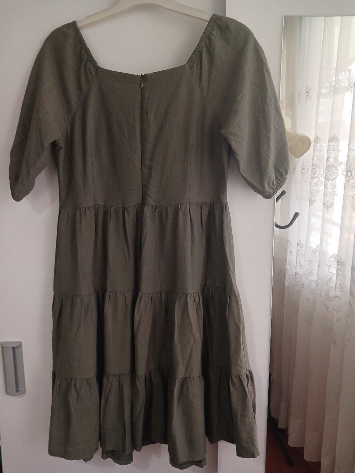 yeşil Bohem Midi Keten Elbise - Görsel 3