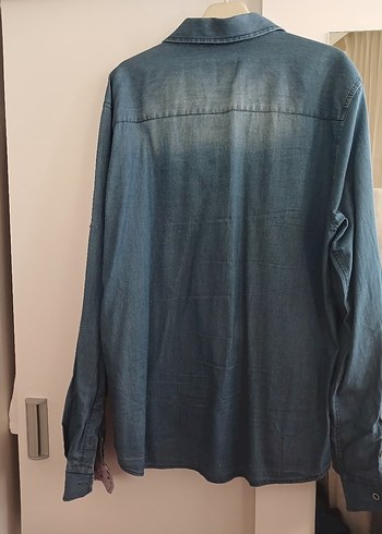 Erkek Gri Mavi Denim Düğmeli Gömlek - Görsel 2