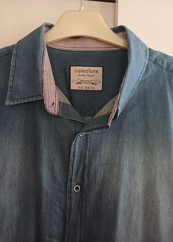 Erkek Gri Mavi Denim Düğmeli Gömlek - Görsel 3