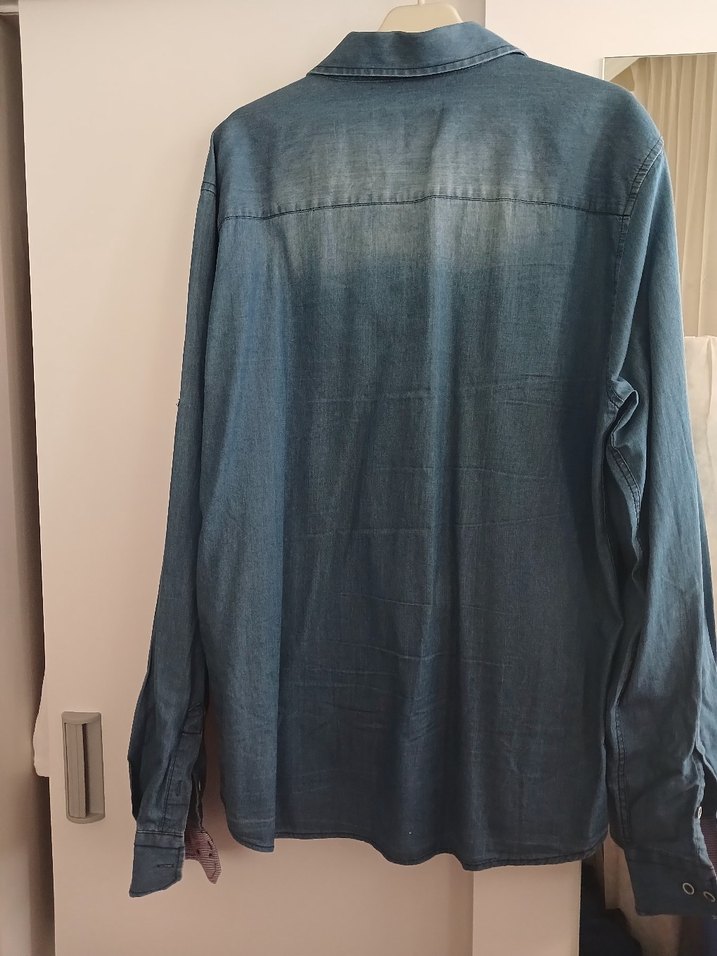 Erkek Gri Mavi Denim Düğmeli Gömlek - Görsel 2