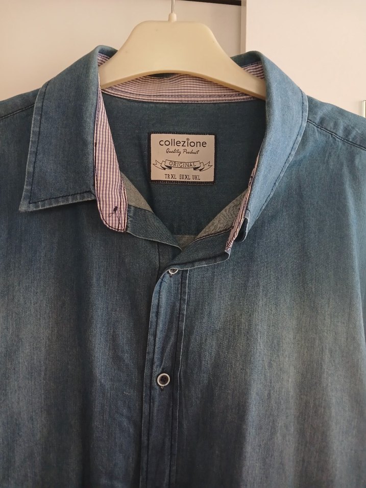 Erkek Gri Mavi Denim Düğmeli Gömlek - Görsel 3