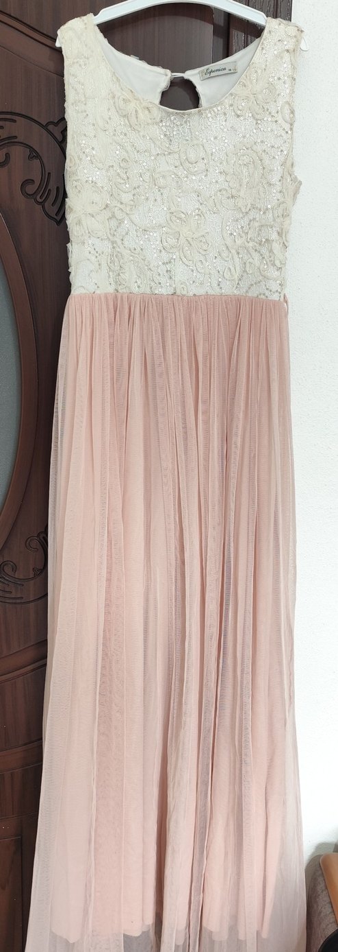 Bej Pilili Uzun Abiye Elbise - Görsel 2