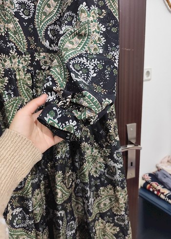 Bohem Tarz Uzun balon Kollu Desenli Elbise - Görsel 3