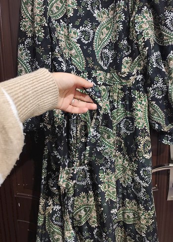 Bohem Tarz Uzun balon Kollu Desenli Elbise - Görsel 2