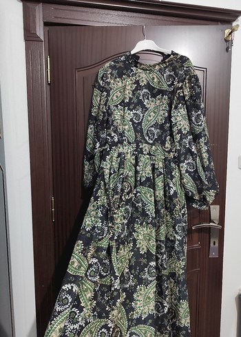 Bohem Tarz Uzun balon Kollu Desenli Elbise - Görsel 4