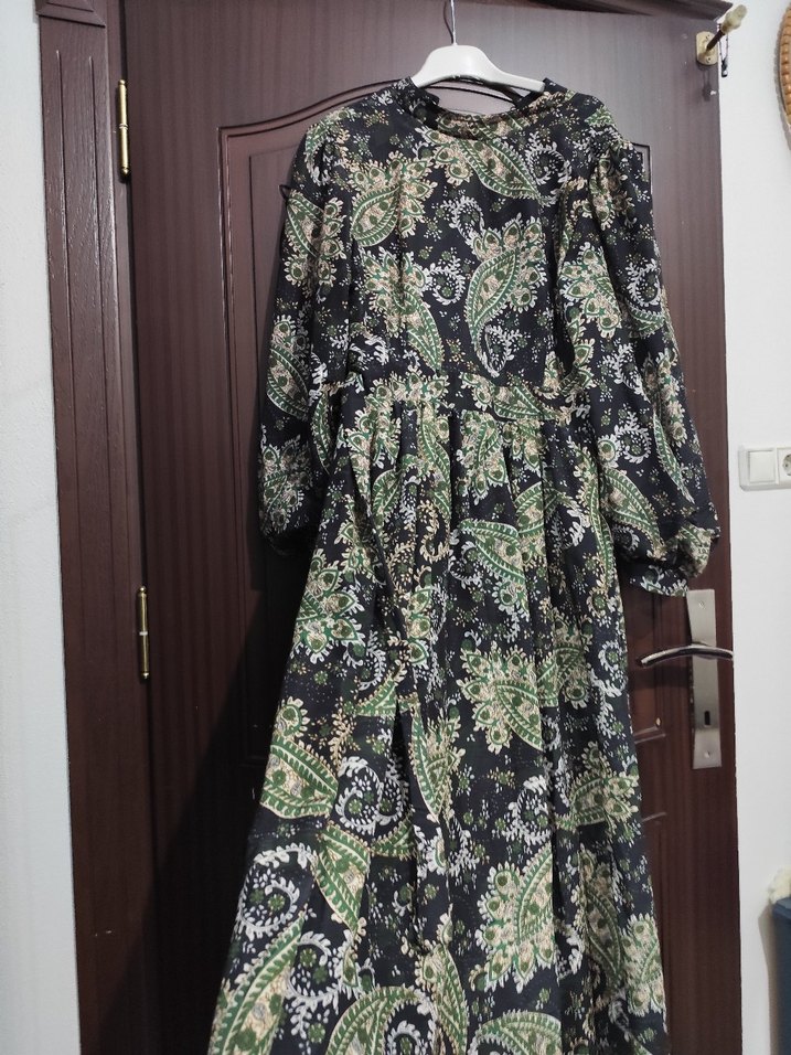 Bohem Tarz Uzun balon Kollu Desenli Elbise - Görsel 5