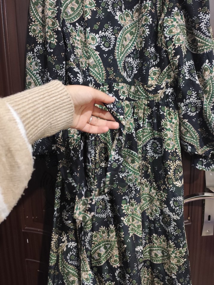 Bohem Tarz Uzun balon Kollu Desenli Elbise - Görsel 2