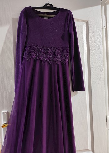 Mor Uzun Kollu Kadın Abiye Elbise - Görsel 2