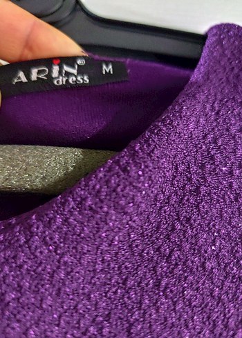 Mor Uzun Kollu Kadın Abiye Elbise - Görsel 3