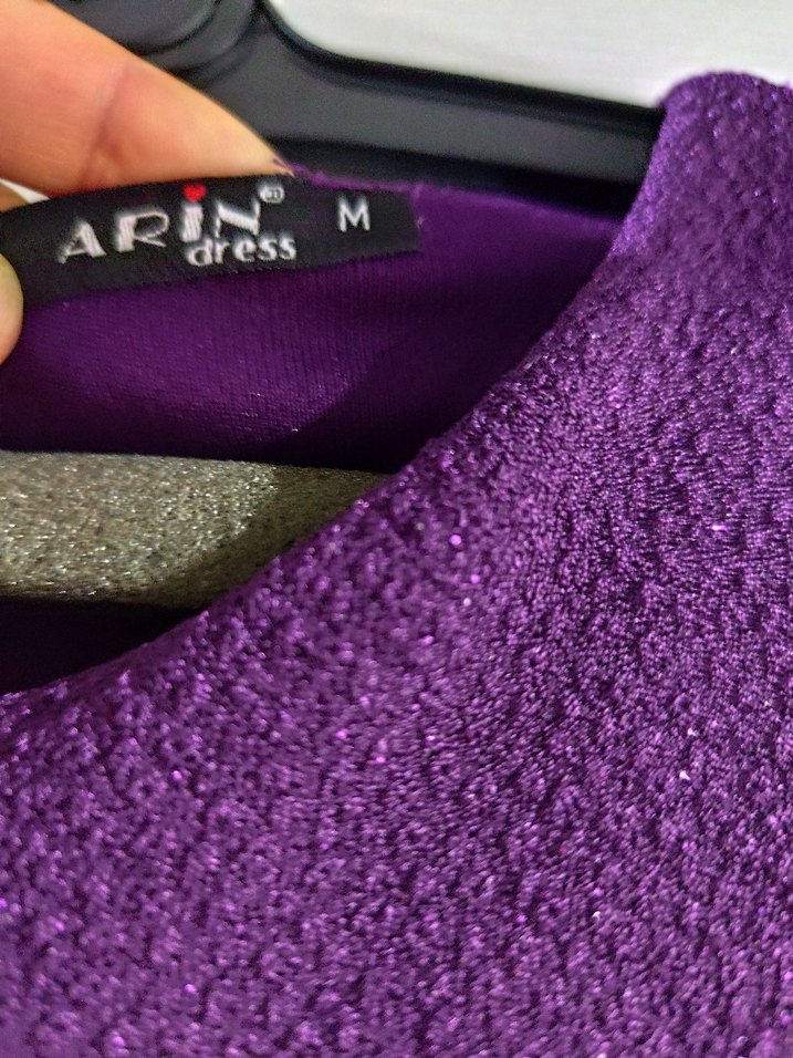 Mor Uzun Kollu Kadın Abiye Elbise - Görsel 3