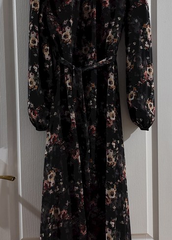 Siyah Çiçek Desenli Uzun Bohem Elbise - Görsel 2