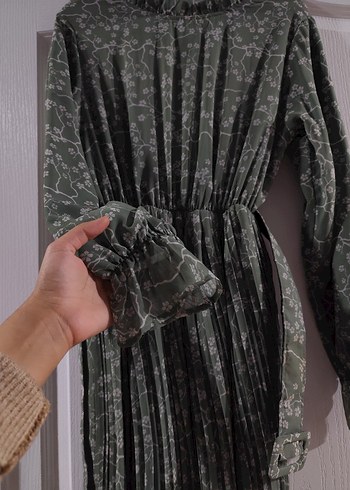 Yeşil Vintage Bohem Uzun Pileli Elbise - Görsel 3