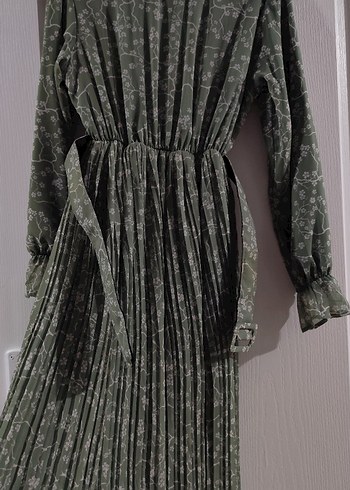 Yeşil Vintage Bohem Uzun Pileli Elbise - Görsel 2