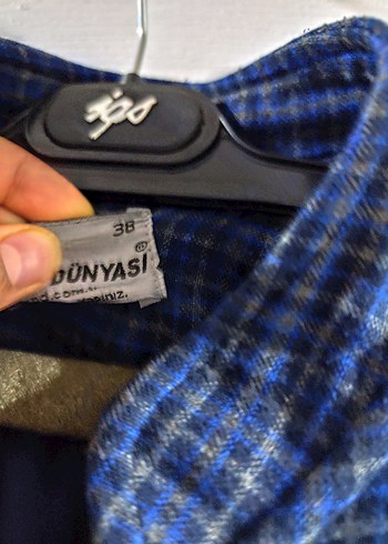 Düğmeli Lacivert Ekoseli Kadın Uzun Kaban - Görsel 3