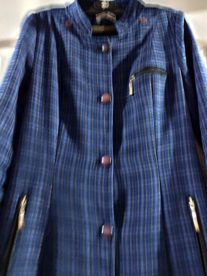 Düğmeli Lacivert Ekoseli Kadın Uzun Kaban - Görsel 2